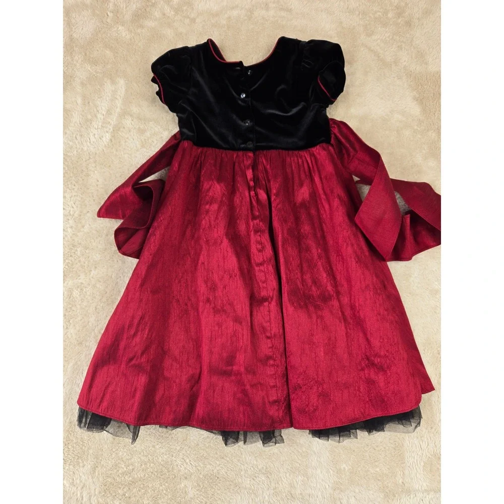 Jona‎ Michelle Girls Black Velvet Red Rose Trim Dress Sparkle Skirt Size 6